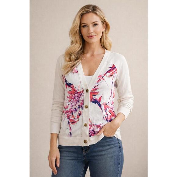 C. Wonder Sweaters - C. Wonder Floral Cardigan Sweater Womens Small Cream Pink Button Front NWOT